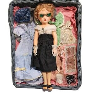 Vintage 1950s Fashion Doll 18” Plastic Sleep Eyes With Clothes + Accessories